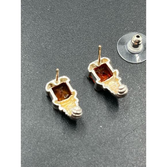 Signed Orange Citrine Sterling Silver 925, 14K yellow Gold Accent Shrimp Earring - Picture 6 of 14